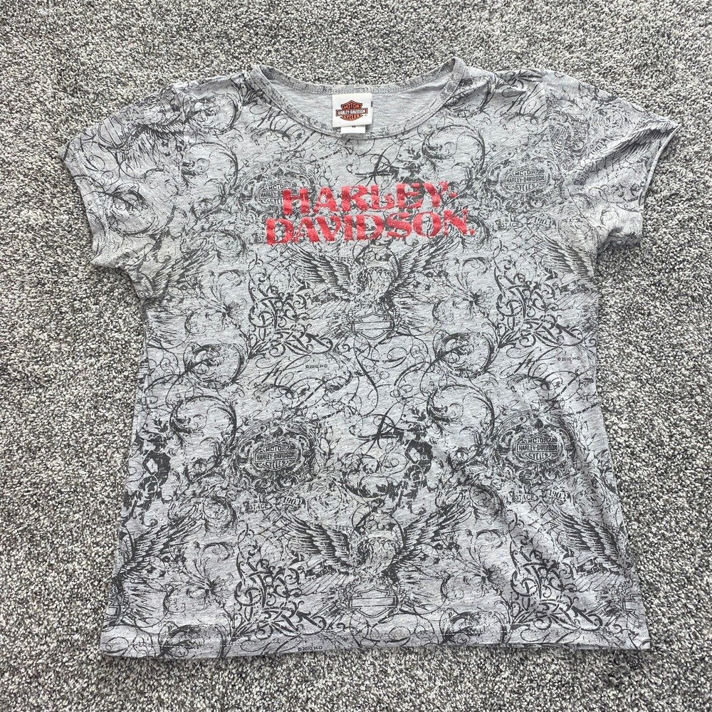 Harley Davidson Shirt Womens M Gray Wings‎ Kentucky KY Motorcycle Biker Y2K USA